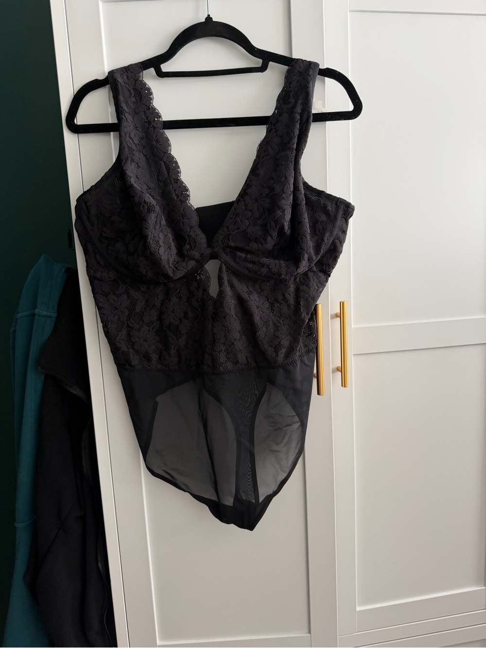aerie Black Floral Lace Bodysuit